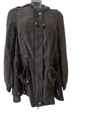 Free People Charcoal Black Hooded Jacket Anorak Women's M Surplus Utility J6.1